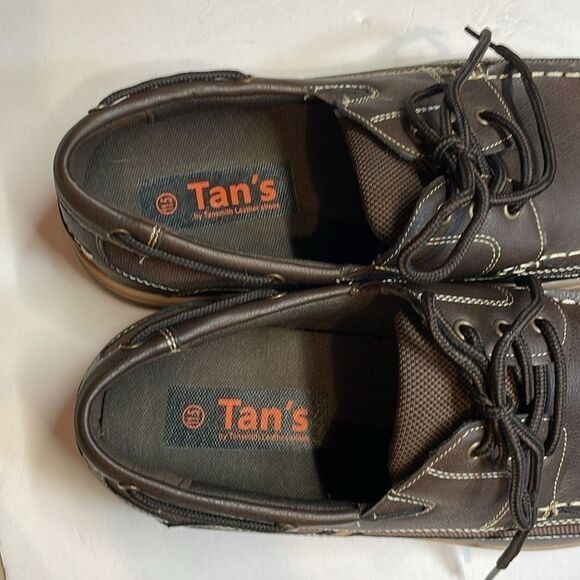 Tan’s by Transmith Leather Shoes men’s chocolate brown top siders. Size 11.5. - Picture 2 of 8